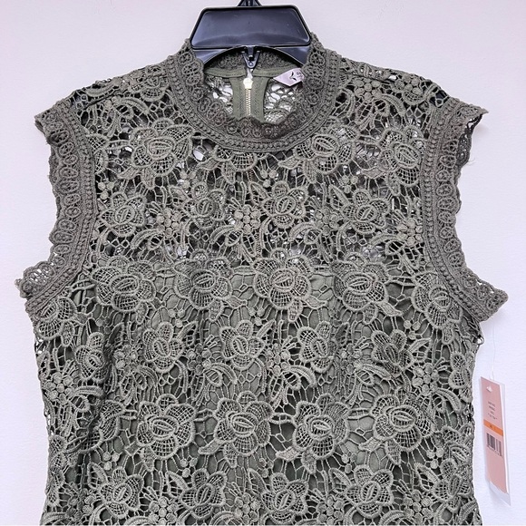 NWT Nanette Lepore Winding Vines Mock Neck Guipure Lace Tank Blouse Olive Green - Picture 4 of 10